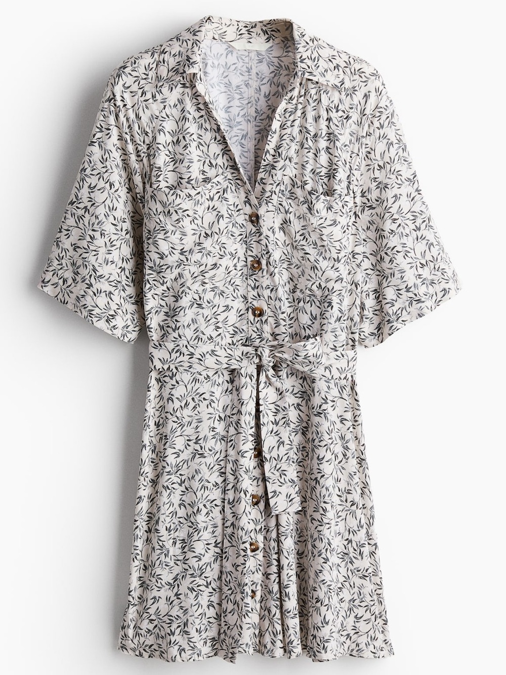 H&M Cream Dress with Gray Leaf Print
